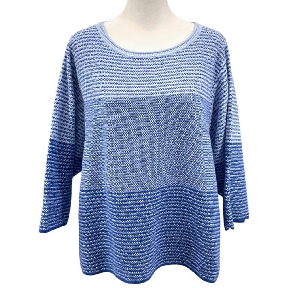Poetry Lagenlook Striped Ribbed Cotton Sweater, Blue, Size 8
